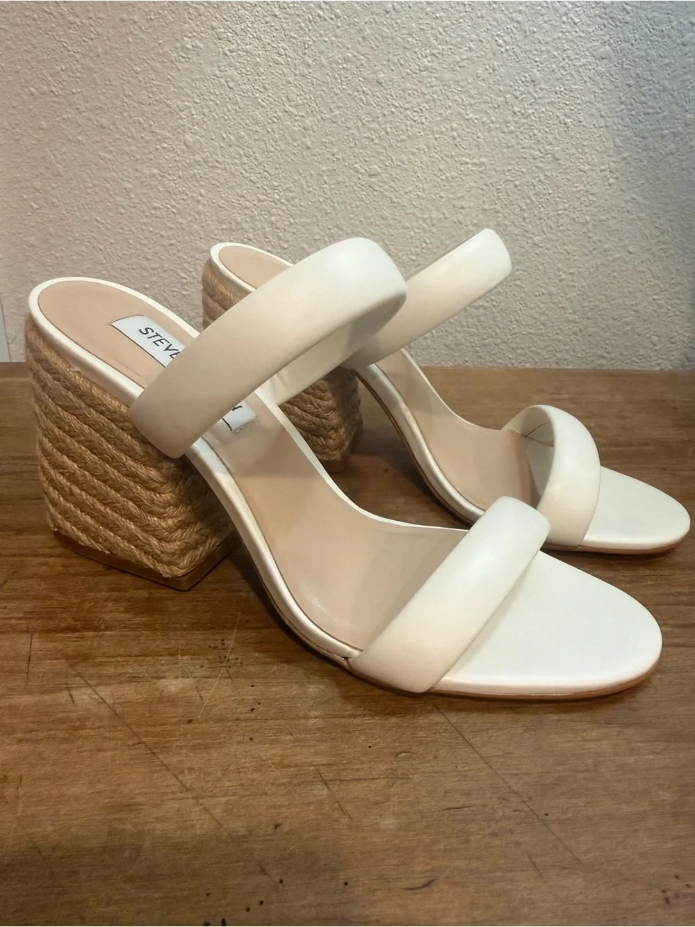 Steve Madden Marcella White Leather Espadrille Block Heel Sandals Size 6 EUC